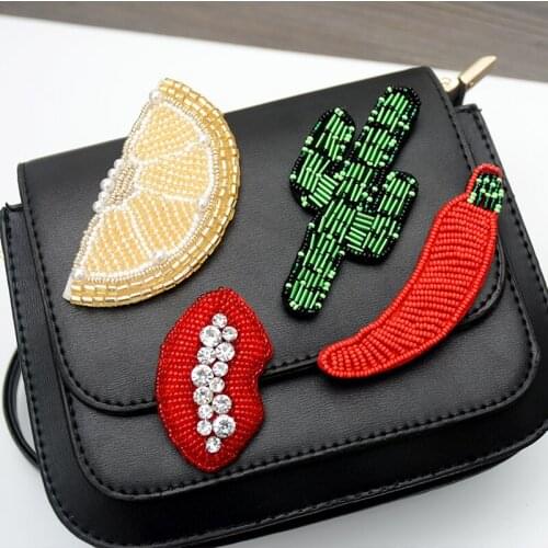 DIY 3D Handmade embroidery beaded lip/chili/lemon sequins patch applique for Coat Trousers Bag Brooch