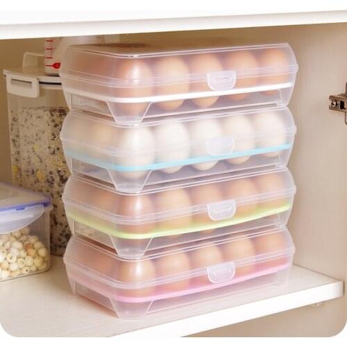 Egg Storage Box Egg Tray Containers Kitchen Refrigerator 15 Grids Eggs Plastic Dispenser Airtight Fresh Preservation