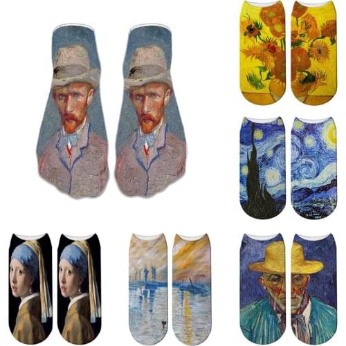 Van Gogh Oil Painting Women Socks Chic Art Funny Patterned Fashion Short Socks Classical Unique Cool Female Socks 5ZWS28