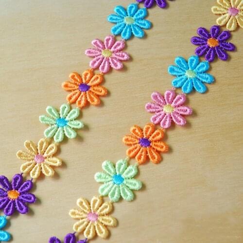 15Yards Color Dainty Daisy Flower Lace Fabric Polyester DIY Lace Trim Wedding Sewing Crafts Baby Dolls Hair Accessories Applique