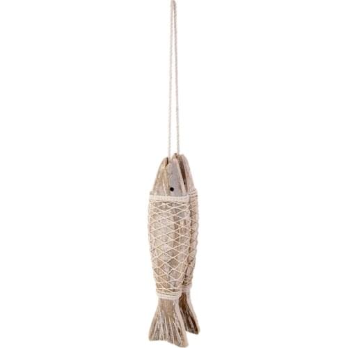 2x Wooden Fish Hanging Decor Nautical Rustic Vintage Shabby Chic Bathroom S