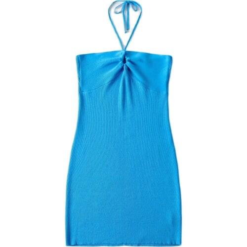 2021 Summer women halter neck Knit Dress Off Shoulder Back tie Mini Dresses Cross Tether bodycon sexy backless tight Vestidos