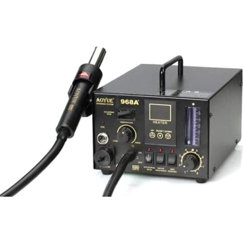 220V AOYUE 968A+ SMD soldering station, Hot Air Gun, Solder Iron, Smoke Absorber 3 in 1, dual digital display
