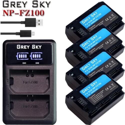 4pcs 2400mAh NP FZ100 NPFZ100 NP-FZ100 Battery + LED Dual USB Charger for Sony Alpha A7III A7R III A9 Alpha 9 A7R3 A6600 Cameras