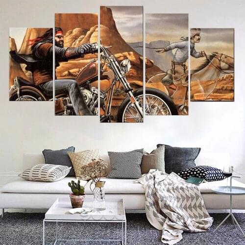 5 Pieces Wall Art Canvas Painting Motorcycle Poster Paintings For Living Room Wall Modern Home Modular Pictures Decoration