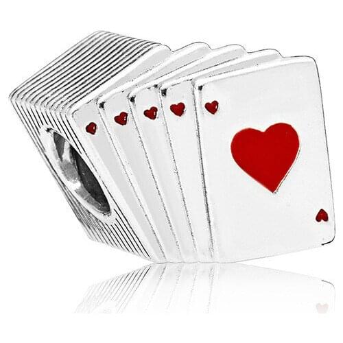 5PCS Jewelry Accessories Enamel Heart Poker Cards Charms Bead Fit DIY European Pulseiras Charm Bracelets & Bangles Craft