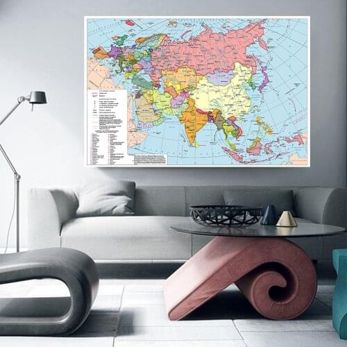 5x7feet Eco-friendly Map of Asia Europe Political Distribution in Russia Non-woven World Map Premium Personalized Wall Sticker