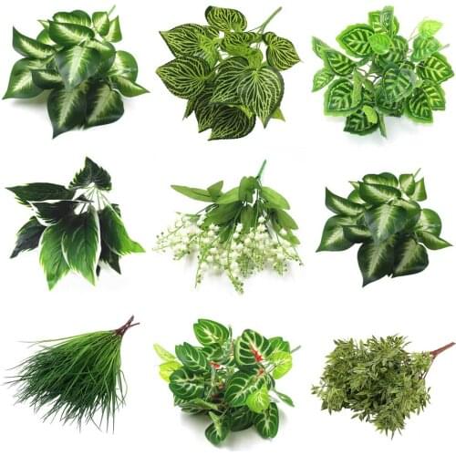 7 Fork Artificial Plants Eucalyptus Grass Plastic Ferns Green Leaves Fake Flower Plant Wedding Home Decoration Table Decors