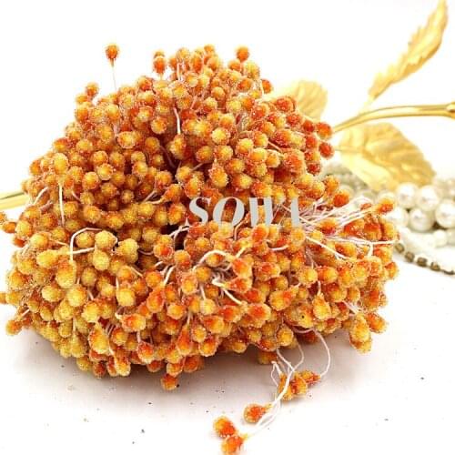 Free Shipping 820pcs/Lot 5mm Gold color Double sides Round Glass Eco-friendly Artificial Flower Stamen Sugarcraft Cake DIY