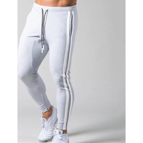 Mens Clothing Fashion Sweatpants Streetwear Tight Trousers Joggers Men Tracksuit Hit Color Pull Stripe Zipper Pants Elastic Pant