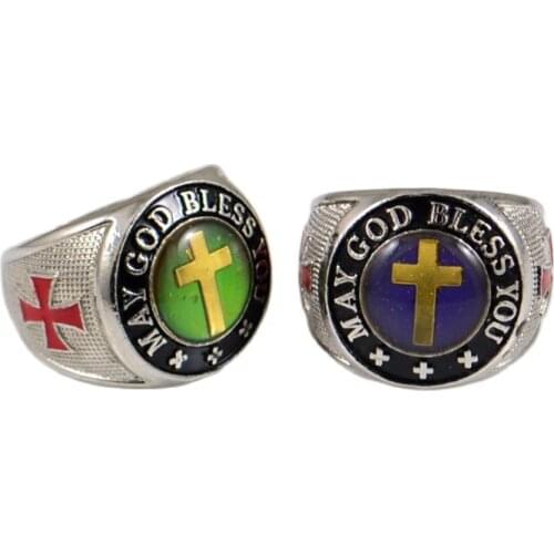 5x MAY GOD BLESS YOU Changing Color Cross Zinc Alloy Rings Fashion Christain Religious Jewelry