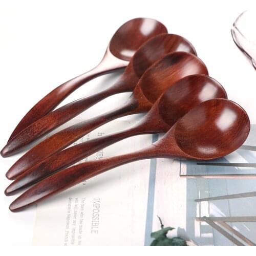 2pcs Wooden Spoon Home Flatware Chinese Dinner Spoon Japanese Soup Spoon for Home Restaurant Dinner Tableware