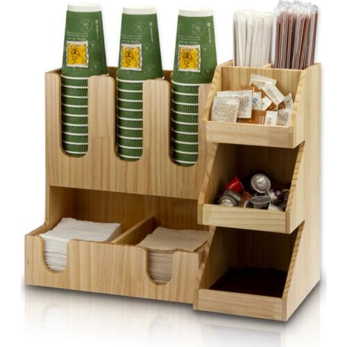 Wood-made restaurant bar counter beverage cup rack firm and firm wooden disposable cup holder durable non-deformation straw suga