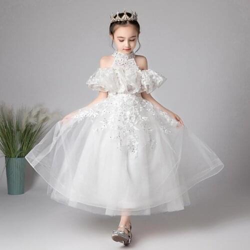 Childrens sexy Lace stitching evening Gown Kids Catwalk Mermaid princess Dress birthday party dress for girls vestidos L370