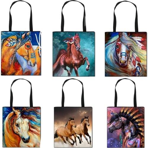 Elegent Animal Horse Print Totes Bags Women Fashion Handbag Ladies Large Capacity Shopping Bag Girls Shoulder Bag for Travelling