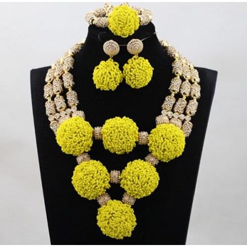 Fantastic Yellow Nigerian Beaded Bib Necklace Set Chunky Gold African Fashion Jewelry Set Bridal Jewelry WD992