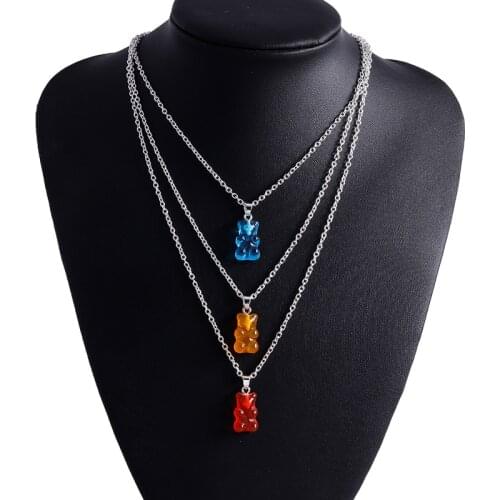 Goth Candy Necklaces Bear Chain Styles Handmade Color Cute Resin Gummy Color Pendant for Women Girls Daily Jewelry Party Charms