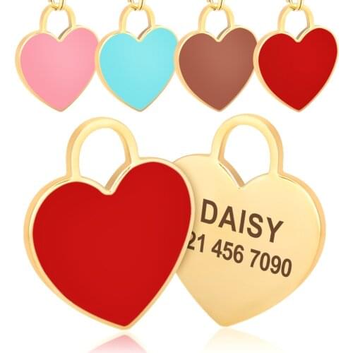 Customized Dog ID Tag Personalized Dogs Cat Kitten Tags Free Engraved Cat Nameplate Pet Collar Pendant Accessories Heart Shpae