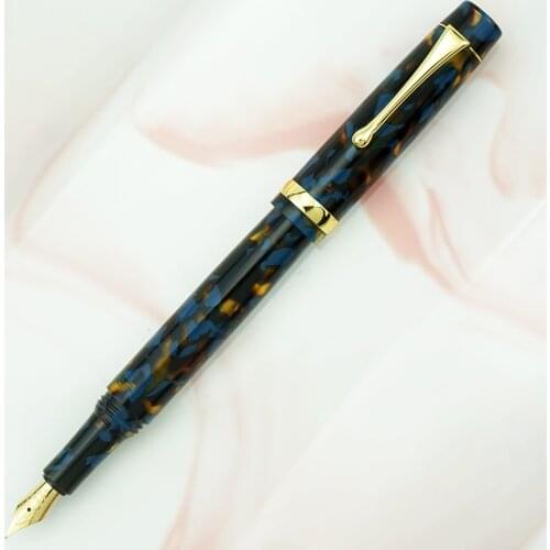 Jinhao Resin Acrylic Blue Fountain Pen Beautiful Ink Pen with Converter EF/F/Bent Nib Business Office School Writing Gift Pen