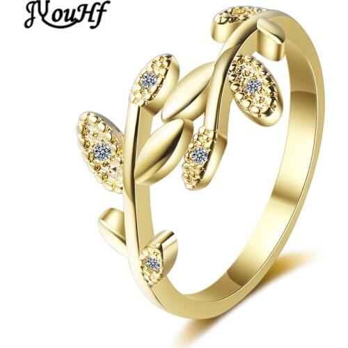 JYouHF Elegant Leaf Finger Rings Fashion 925 Sterling Silver Cubic Zircon Rings for Women Silver Gold Color Open Ring Jewelry