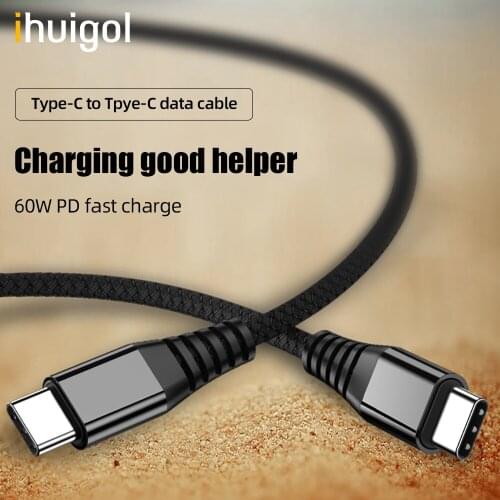 Ihuigol Type c to USB C Cable PD 60W Fast Charging Data Cord For iPad Pro2020 MacBook Pro Xiaomi Redmi Note 9 8 Samsung A51 Wire