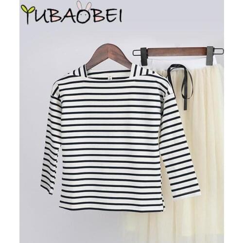 Girls Set 2020 Spring Children Clothing Teens Kids Clothes Striped Full Sleeved T Shirt + Long Tulle Skirts 2 Pcs Sets Age 4-14