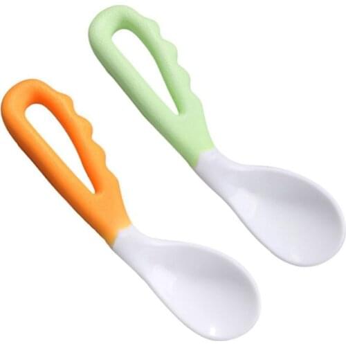 2Pcs Baby Infant Spoon Solid Feeding Safe Pacifier Bending Spoon Curved Flatware