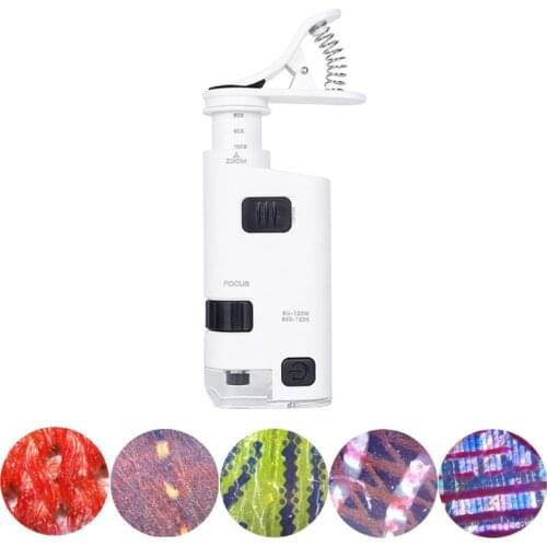 80-120X Microscope With Phone Clip LED Lamp Magnifier Loup Textile Microscopes