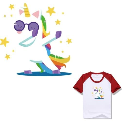Cute Cartoon Unicorn Heat Transfer Diy A-level Washable New Design Iron On Patches Accessory For Kid Clothes Stickers Y-102