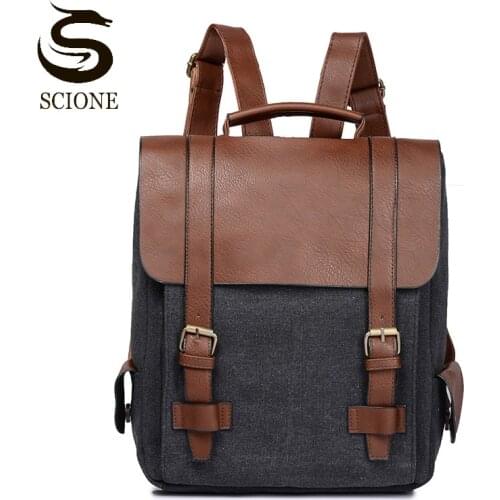 Men Women Fashion Backpack Canvas PU Leather Schoolbag Casual Vintage Rucksack Black Blue Travel Bags Large Shoulder Bag XA106M