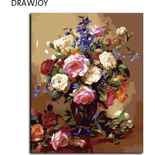 DRAWJOY Frameless Wall Sticker Painting By Numbers Hand Painted On Canvas Oil Painting Wedding Decoration Of Flower 40*50cm G386