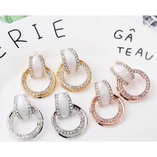 New Fashion Resin Geometric Stud Earrings For Women Rhinestone Round Design Statement Earrings Birthday Wedding Gift Brincos