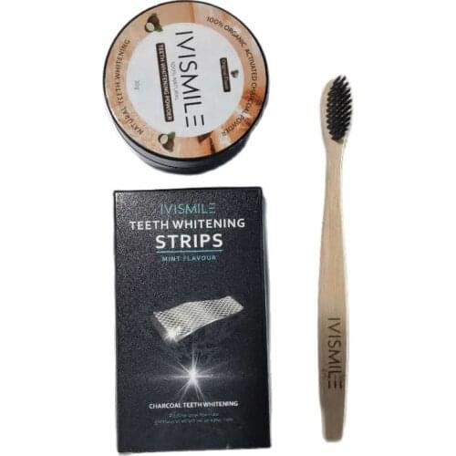 IVISMILE Charcoal Teeth Whitening Strips Kit Professional Effects Tooth Bleaching Kit Oral Hygiene With Toothbrushes