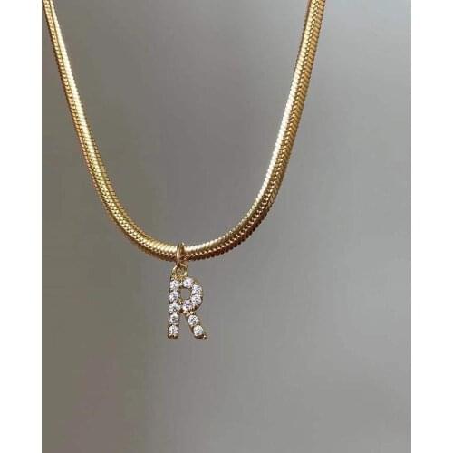 Zircon Letter Initial Snake Necklace Charm Gold Chain Collar Alphabet Choker Necklace 2021 Fashion Women Jewelry Friendship Gift