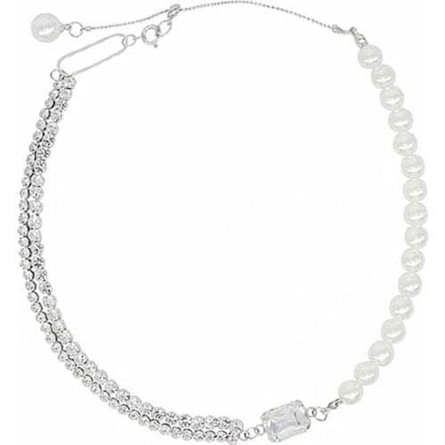 2021 New Euro-hot Style Artificial Pearl Spliced Necklace for Women Fashion Collarbone Chain Star Double Diamond Crystal Choker