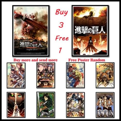 Attack on Titan Posters Japanese Anime White Coated Paper Prints Clear Wall Sticker Room Decoration Wallpaper Frameless