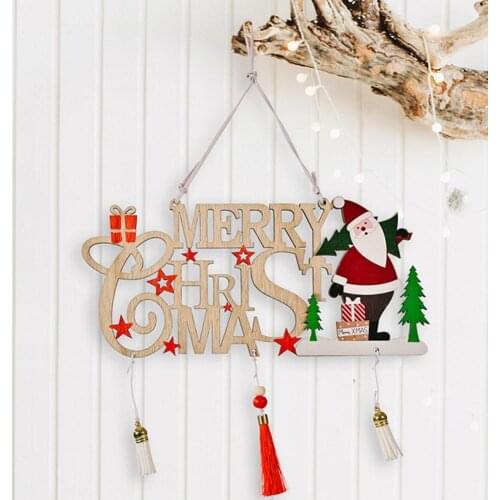 Merry Christmas Wooden Ornament Letter Snowman Elk Tassel Christmas Tree Hanging Pendant New Year 2022 Christmas Decoration