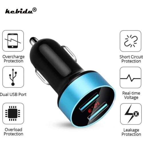 Portable 5V 3.4A Dual USB Car Charger Digital LCD Display For IPhone Xiaomi Samsung Fast Charging Cigarette Socket Lighter