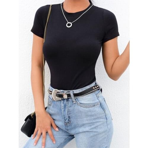 Casual Basic Black White Bodysuit Women Summer Short Sleeve Womens Body Top Cotton Bodysuit Jumpsuit Ladies 2021Dropshipping