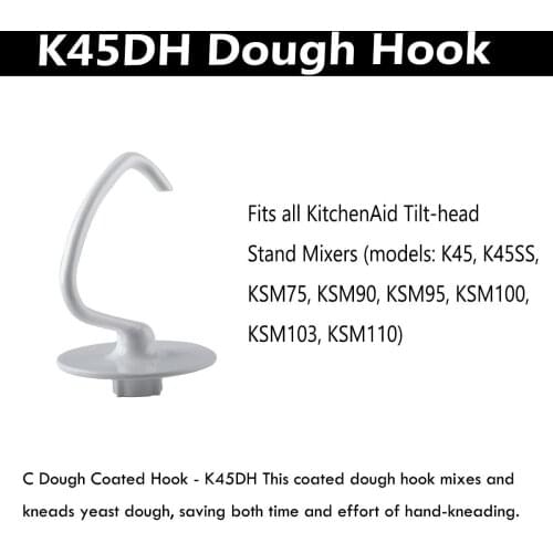 Adjustable Aluminiun Mixer Dough Hook of Select Kitchen Mixer Aid KSM90 K45 Stand Mixer Coated 4.5 QT New Style 2021