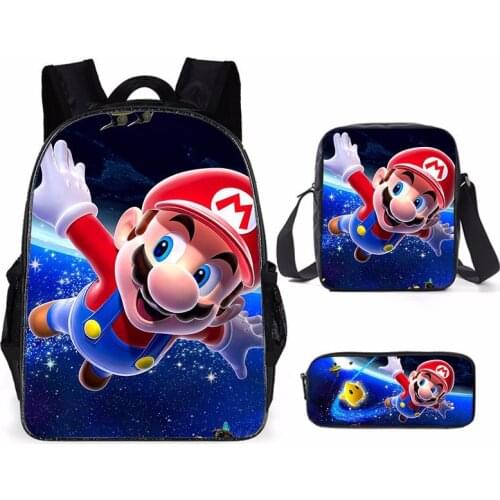 3 pcs Cartoons Super Mary Mario brothers Childrens school bag Schoolchildren backpack Game theme kindergarten Leisure backpack