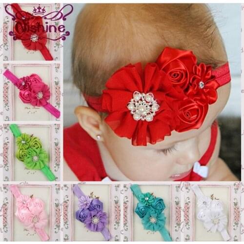 Nishine Newborn Chiffon Rose Flower Headband Kids Floral Headbands Handmade Elastic Headwear Children Hair Accessories