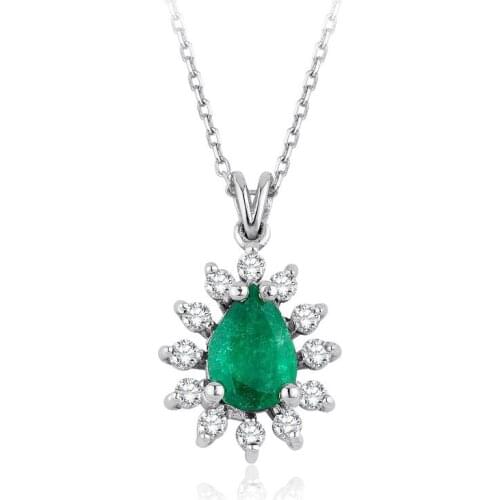 Symbol Gold 0.80 Carat Diamond Emerald Necklace Sexy Trend Fashion Jewelry Stylish Brilliant Eye-catching Pendant For Women