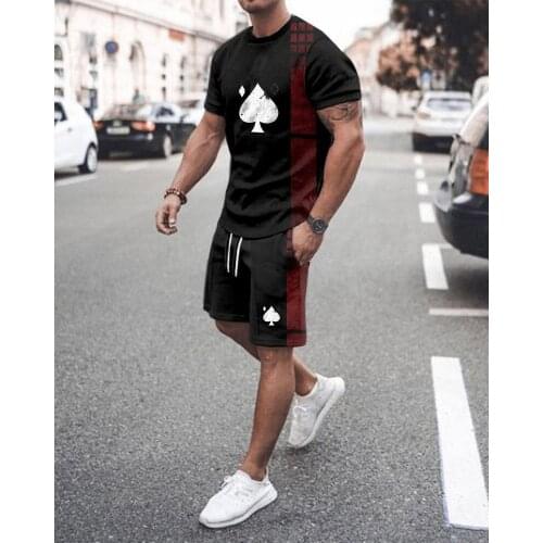 New Summer Multicolor T-shirt + Shorts Two-piece Sports Suit Fashion Trend Round Neck Casual Printing Mens Suit