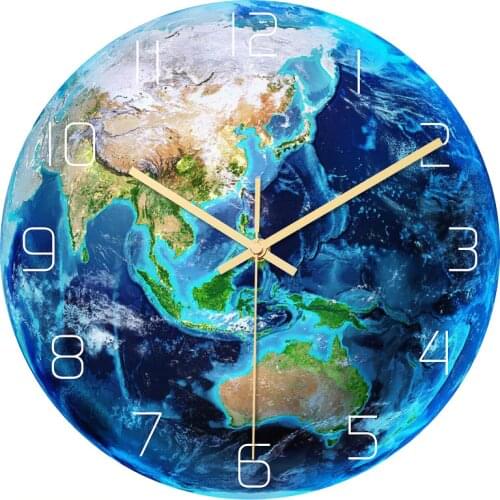 Glowing Wall Clock Mute Sweep Luminous Earth Clock Wall Clocks Glow In The Dark Wall Stickers for Kid Bedroom Decor Planets Glow