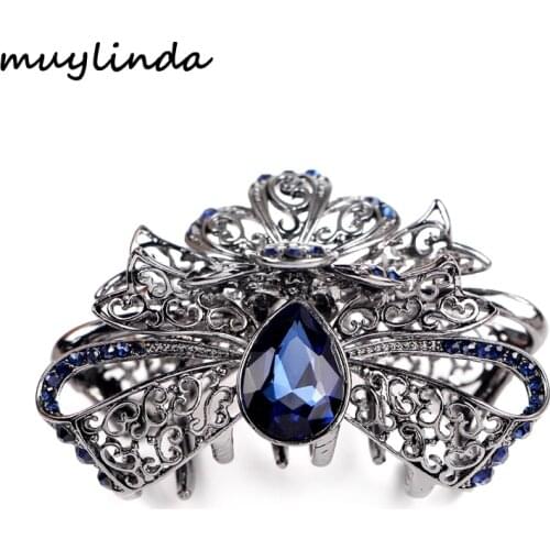 Retro Hair Jewelry Crystal Bow Rhinestone Hair Claw Clips Crystal Embellished Hair Accessories Filigree Hair Grip For Women