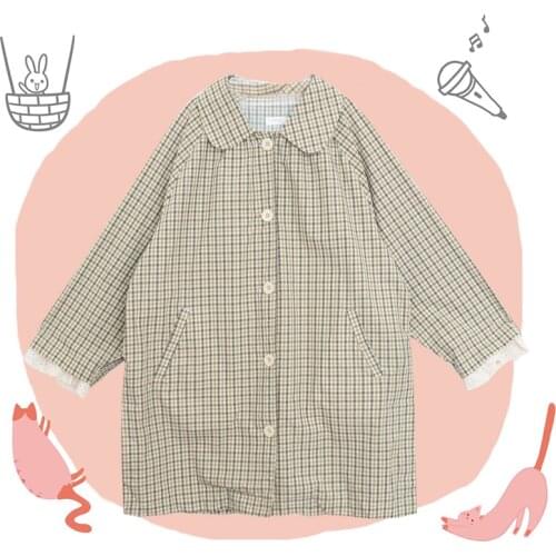 Going For An Outing Womens Plaid Jacket Comfortable Trench Lace Trim Long Sleeve Coat Outwear Thin