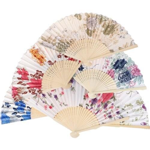 1Pcs Chinese Japanese Style Silk Fan Folding Fan Wedding Art Gifts Dance Hand Fan Vintage Bamboo Folding Hand Held Flower Fans
