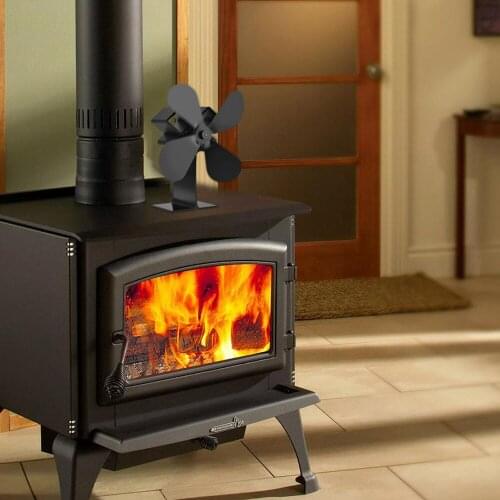 Fireplace Fan 4 Blades Heat Powered Stove Fan Log Wood Burner Quiet Black Home Fireplace Fan Efficient Heat Distribution Fans