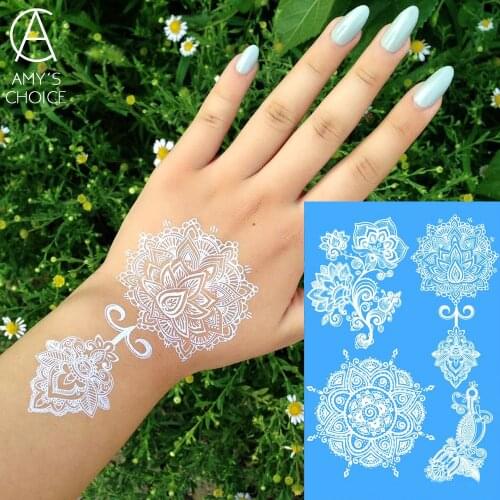 Waterproof Metallic Gold Silver White Temporary Tattoo For India Henna Love Flower Pattern